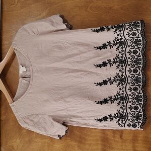J. Crew Taupe Linen Embroidered top